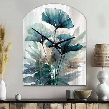 Tropical Palm Leaves Ginkgo II - Asymmetric Metal Wall Clock